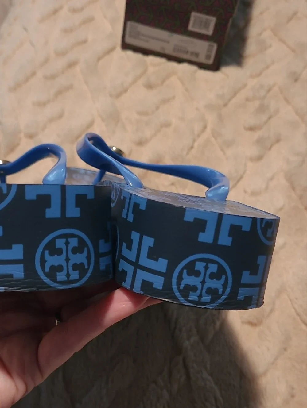 Tory Burch Blue Logo Flip Flops